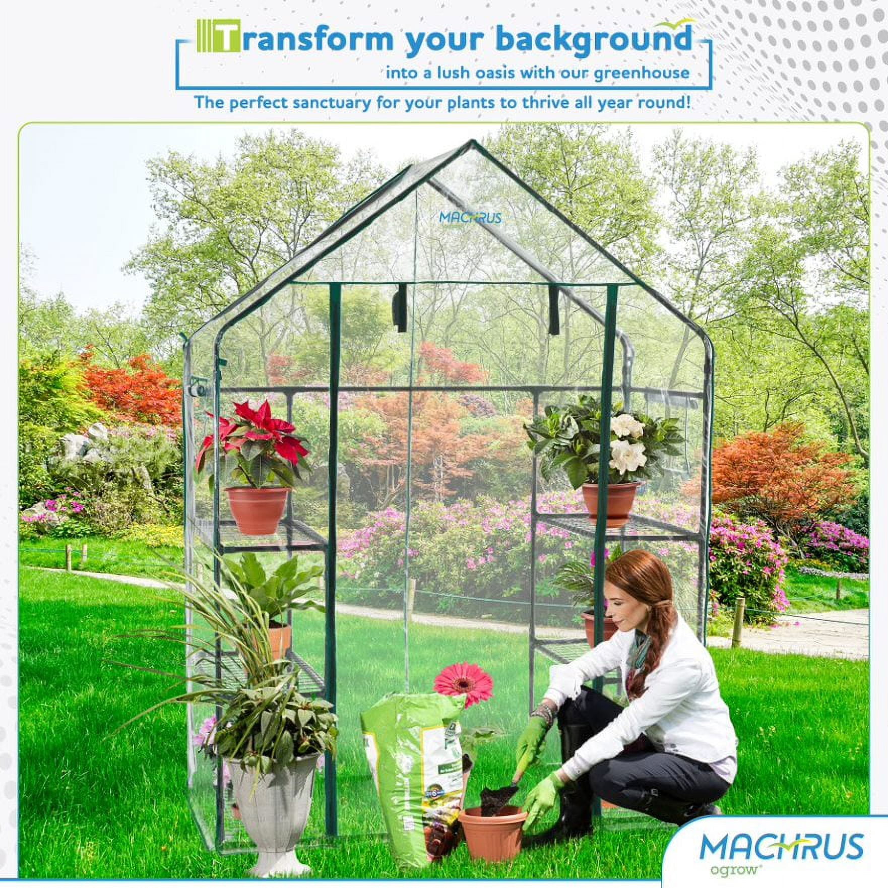 Machrus Ogrow Deluxe Walk-In Greenhouse with 3 Tiers & 6 Shelves, Clear Cover for Indoor and Outdoor Greenhouse Gardening