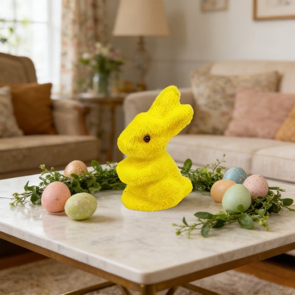 Wooowa Easter Colorful Flocked Bunny Figurine Soft Vibrant Surface Small Compact Craft Easter Wreath Flower Branch Party Accessory