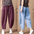 thumbnail image 5 of BOOYOU Women Cotton Linen Summer Capri Baggy Cropped Harem Pants Elastic Waist Solid Color Loose Ankle Length Beach Trousers, 5 of 16