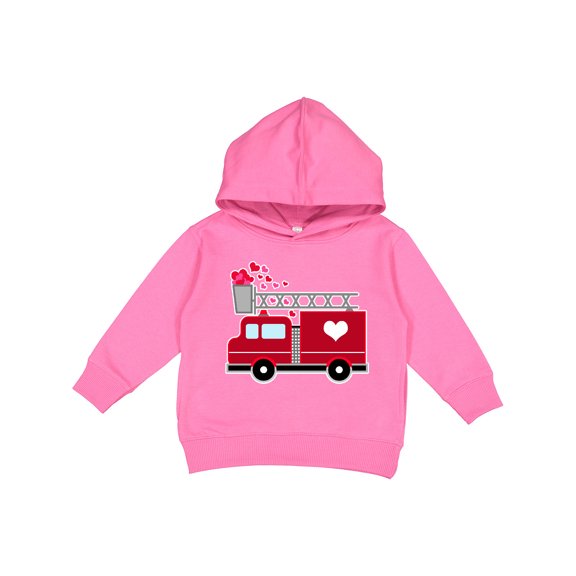 Inktastic Valentine's Day Red Firetruck with Pink Hearts Toddler Hoodie