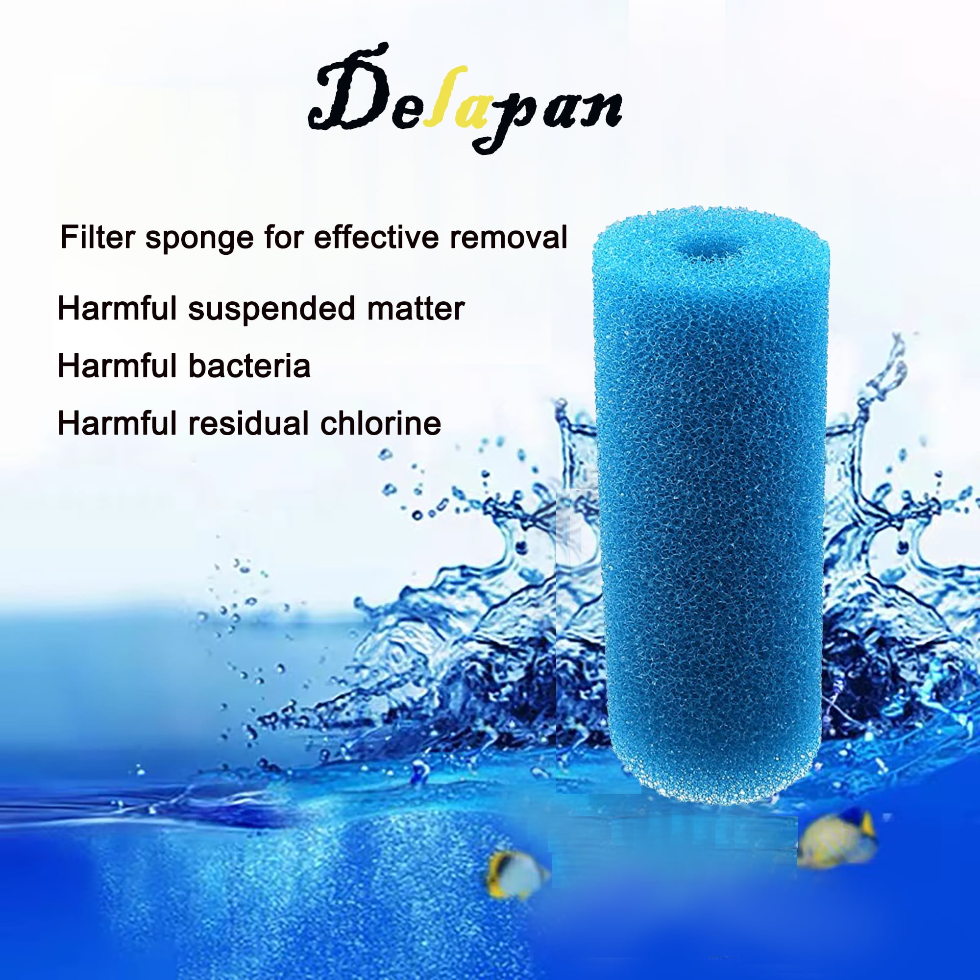 Delapan 5.9 inch Pre-Filter Blue Black Foam Replacement Sponge Filtration Kit for Aquarium Fish Tank, 8 Pack