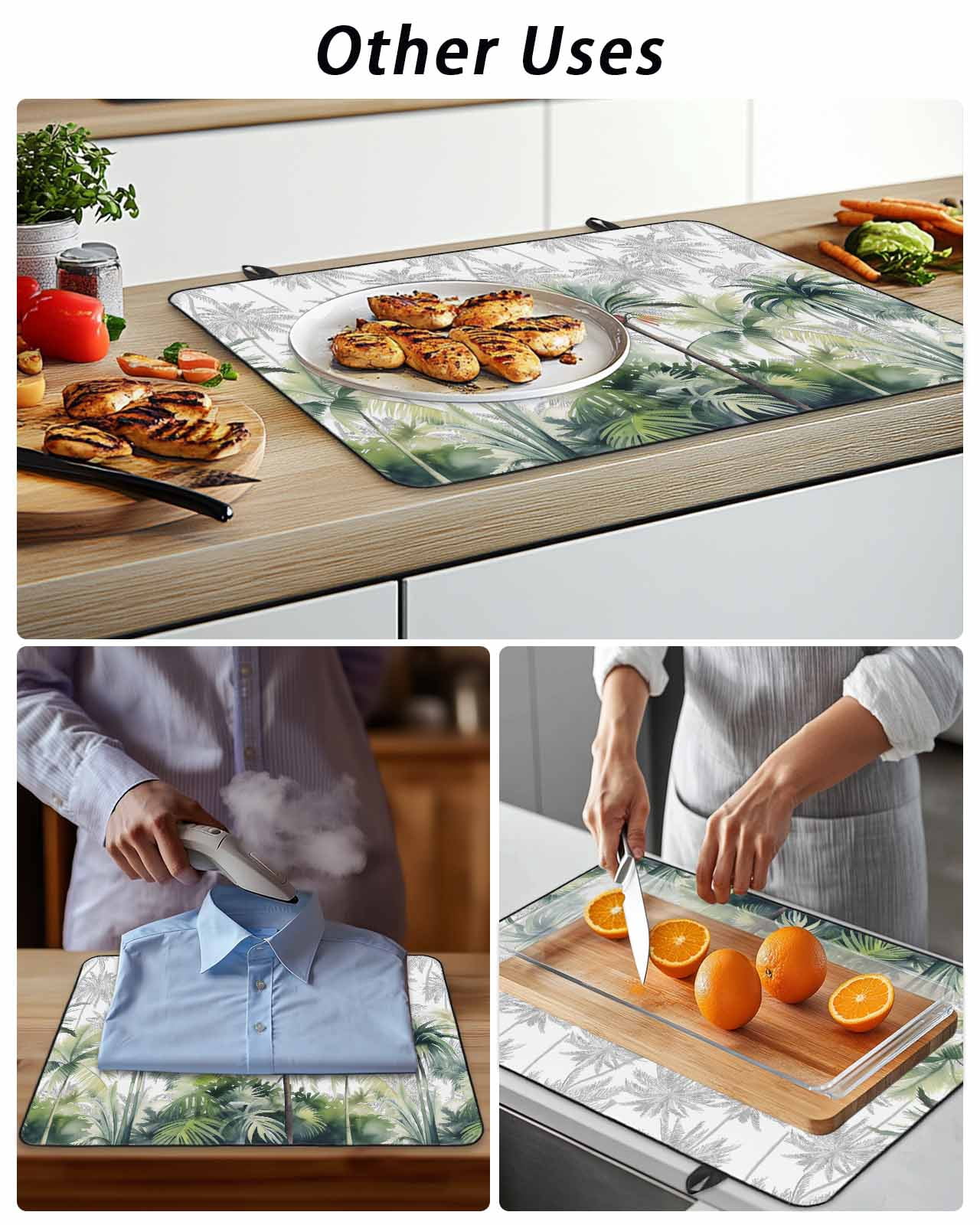 Stove Top Covers for Electric Stove, Summer Tropical Leaves Glass Stovetop Cover Protector, Green Botanical Palm Trees Induction Cooktop Protector Oven Mat for Kitchen Countertop 28.5"x20.5"