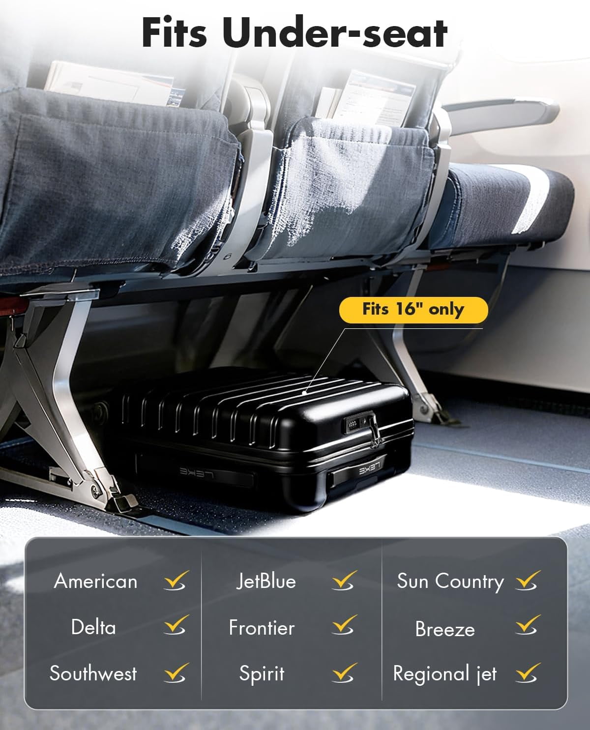 16 Inch Carry On Luggage Airline Approved, Hard Shell Suitcase with TSA Lock, Lightweight Spinner Wheels Durable ABS Compact Carry-On for Travel Weekend Trips Men Women