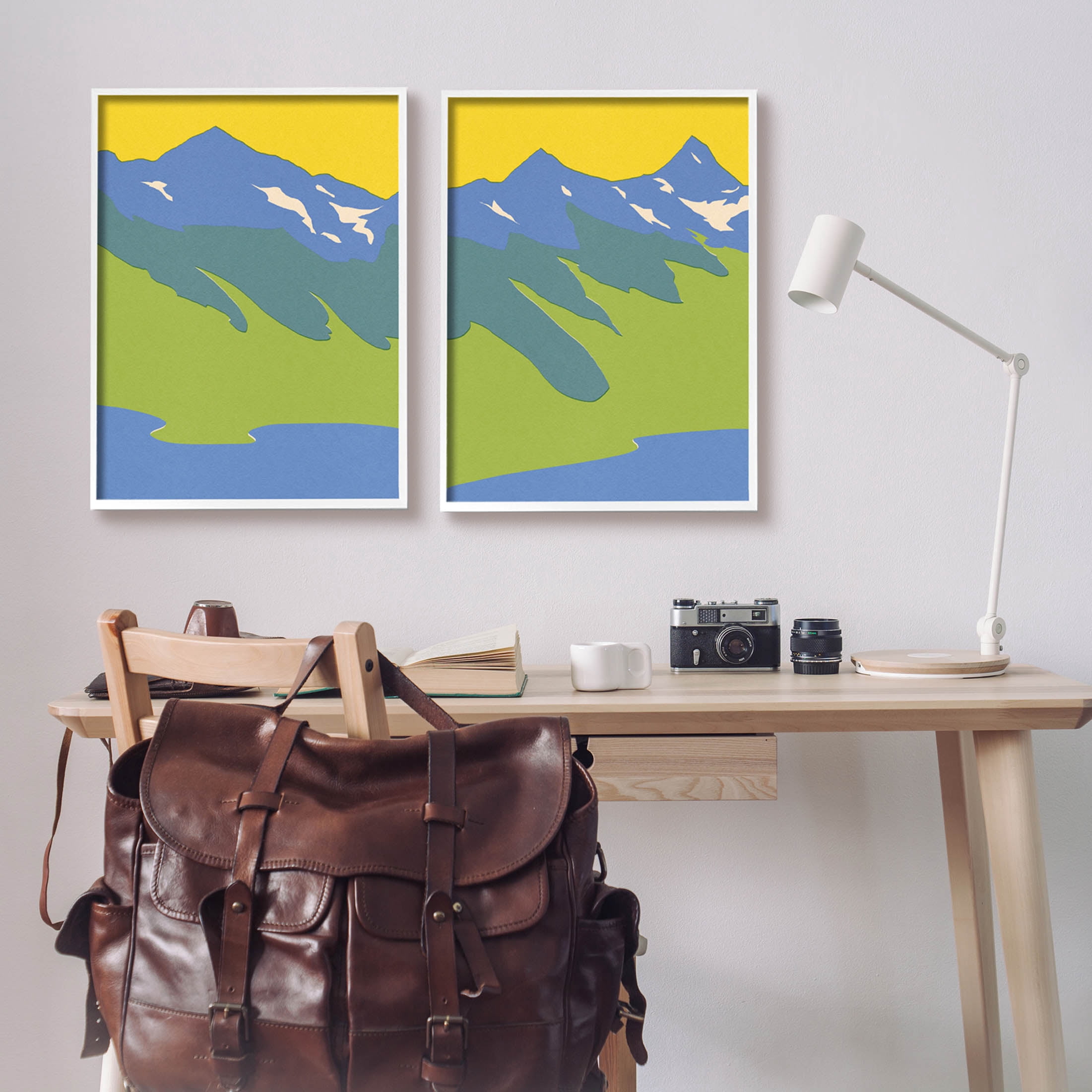 Stupell Industries Contemporary Blocked Mountains Graphic Art White Framed Art Print Wall Art, Set of 2, Design by Jacob Green