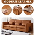 thumbnail image 2 of ATJafurn 108.7"W Orange Leather Couch, Mid-Century Modern Modular Sectional Sofa with Pillows and Deep Seat for Living Room and Bed Room, 2 of 9