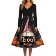 thumbnail image 4 of Women's Halloween Dress Spider 1950s Long Sleeve Cute Swing Dress Ghost Hepburn V-Neck Vintage Dresses with Belt 2XL, 4 of 5