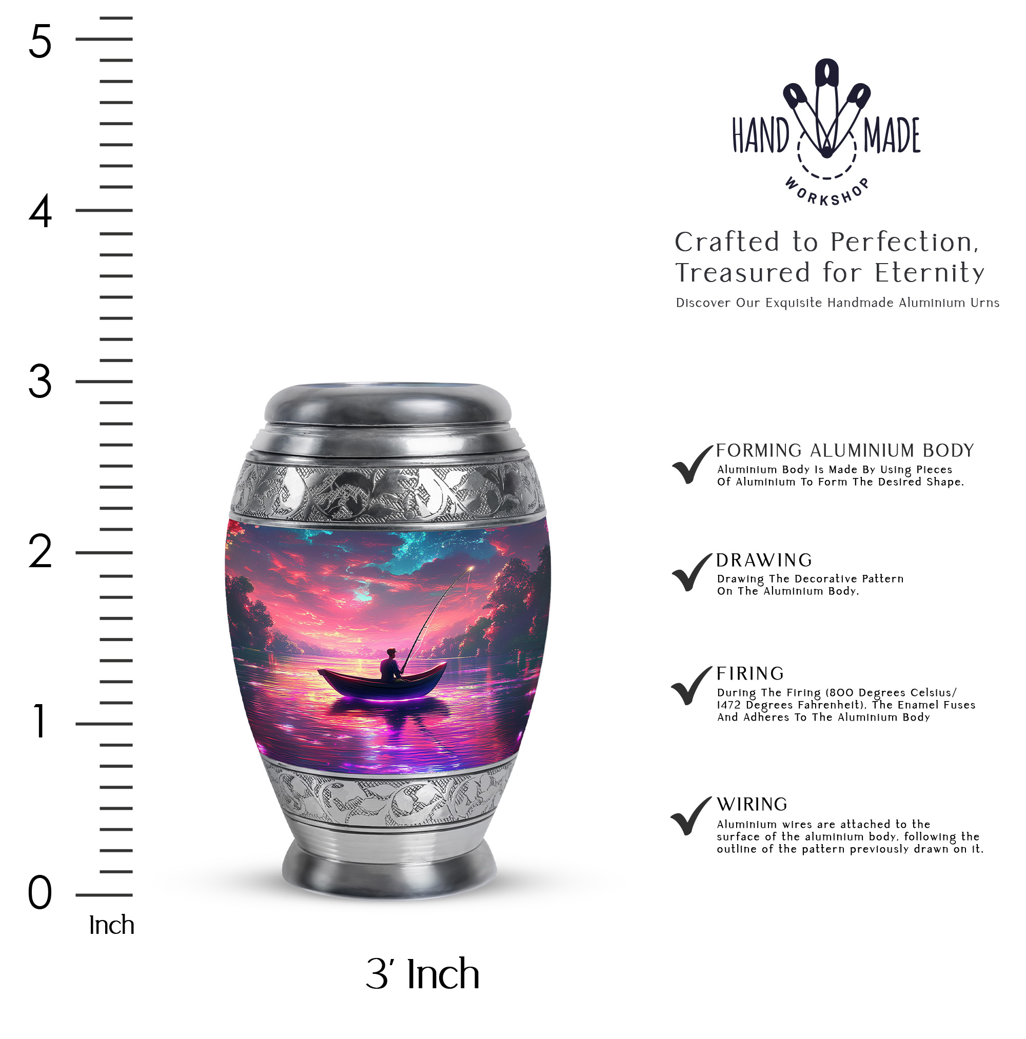 JAGASY Fishing Mini Urn for Girl - Pink Small Urn for Ashes Adult Male - Sunset Water Boat Decorative Memorial Urns - Keepsake Cremation Urns for Friends - (3 Inch)