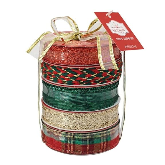 Assorted Red, Green, and Gold Christmas Ribbons and Gift Trims, 9', 5 Count, by Holiday Time