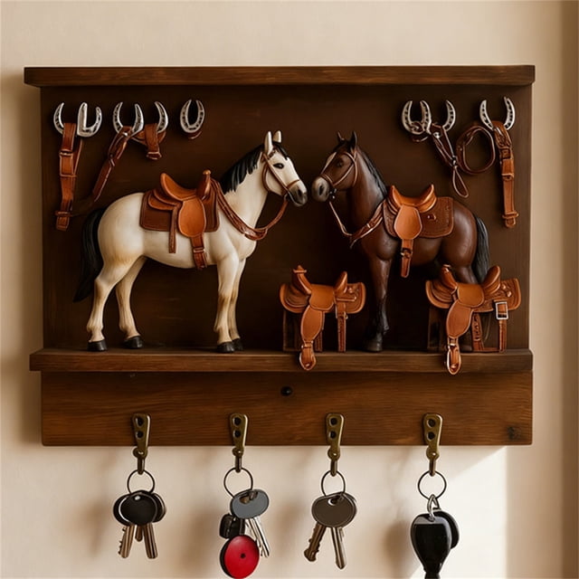 Western Saddle Key Holder Wall Mount Desktop Ornament Exquisite Miniature Horse Sculpture with Hook for Home