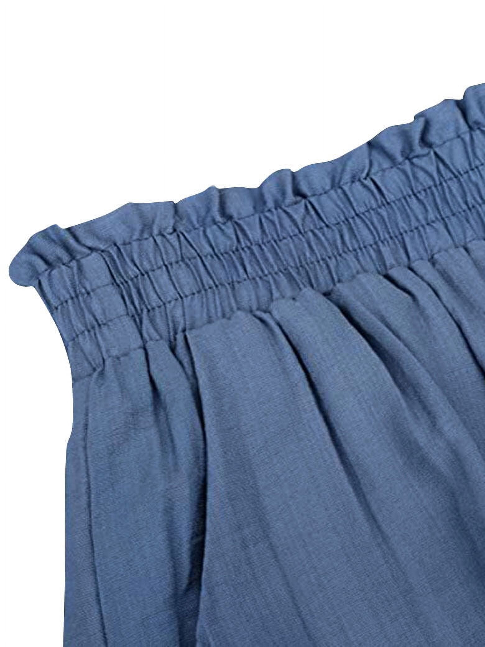 STARVNC Women Hollow Out Ruffle High Waisted Smocked Pocket Shorts