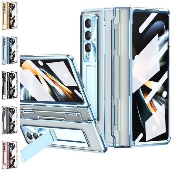 For Samsung Galaxy Z Fold 4 5G Phone Case,Shockproof Plating Clear Case,PC Stand Case Cover With Kickstand