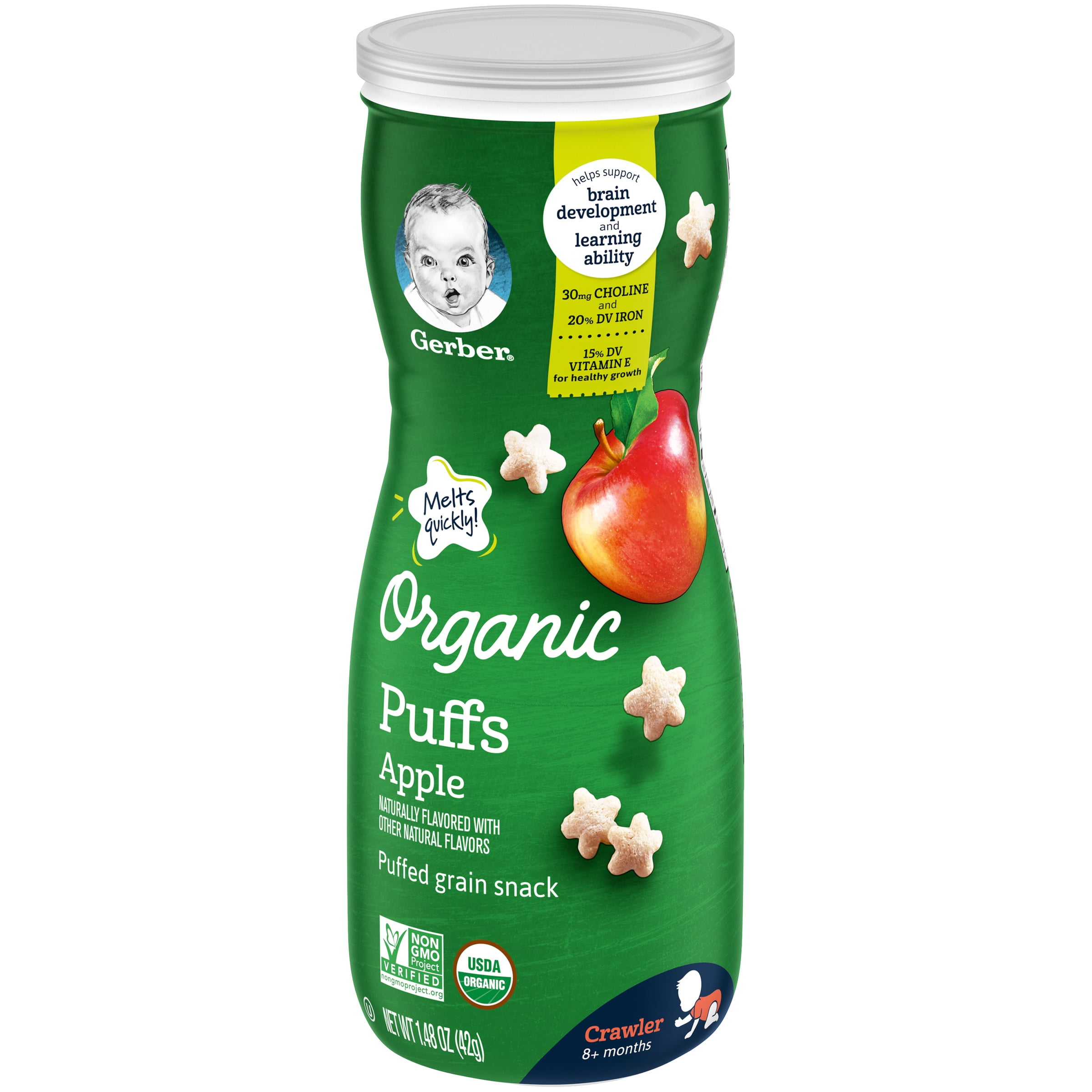 Gerber Organic Puffs, Apple, 1.48 oz. - Walmart.com - Walmart.com