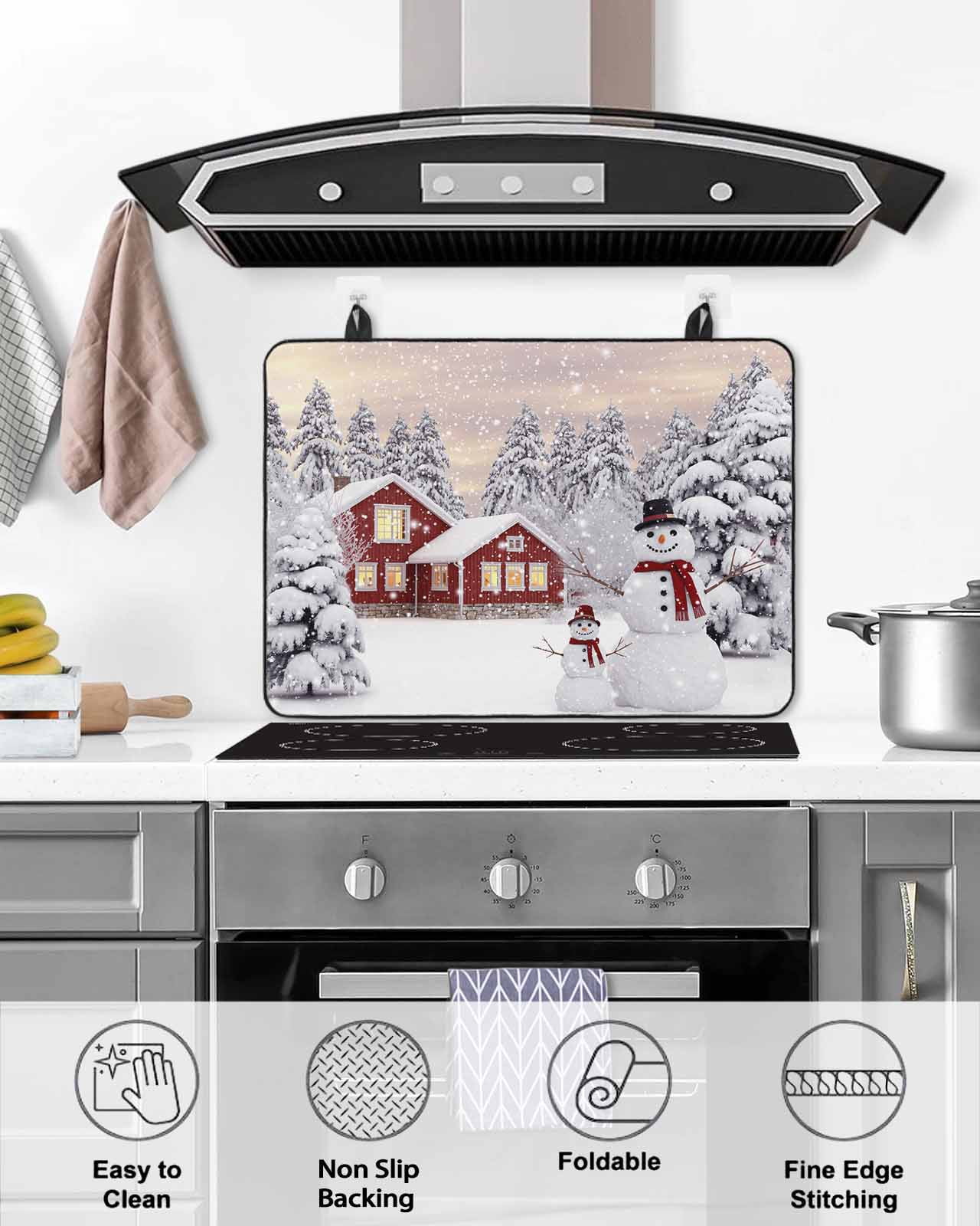 Large Induction Cooktop Protector Mat Christmas Stove Top Covers for Electric Stove, Snowflake Snowman Xmas Tree Farmhouse Decorative Stove Burner Cover Mats, Glass Top Stove Cover