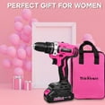 thumbnail image 3 of ThinkLearn Pink Cordless Drill Set, 20V Lithium-ion Power Drill Set for Women with 67Pcs Drill Driver Bits, 3/8"Keyless Chuck, 25+1 Position Electric Drill, 2.0Ah Battery, Fast Charger and Storage Bag, 3 of 10