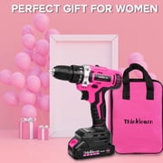 ThinkLearn Pink Cordless Drill Set, 20V Lithium-ion Power Drill Set for Women with 67Pcs Drill Driver Bits, 3/8Keyless Chuck, 25+1 Position Electric Drill, 2.0Ah Battery, Fast Charger and Storage Bag