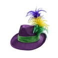 thumbnail image 2 of Velvet Mardi Gras Fedora Hat Gold Fleur De Lis And Feather Costume Accessory, 2 of 6