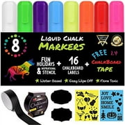 Vaci Markers- Pack of 8 Chalk Markers, Chalkboard Tape, 16 Labels, & Stencils