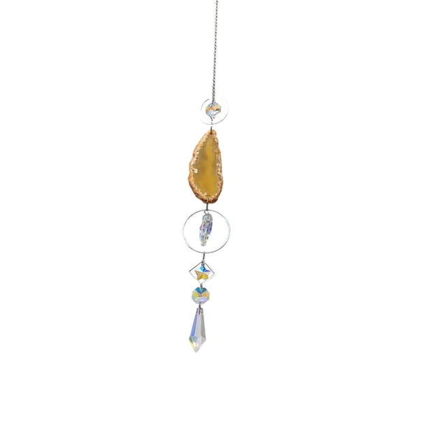 ¡Venta caliente! Atrapasueños de cristal: atrapasoles para colgar en la ventana con cristales y rodajas de ágata, adornos de campanas de viento, decoración para el hogar