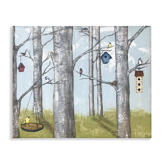 Stupell Industries Farmhouse Birdhouses Woodland Birch Trees Canvas Art, 30 x 24, by Jade Reynolds