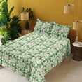 thumbnail image 2 of Ambesonne Peony Fitted & Flat Sheet with Sham 3 Pcs Set, Watercolor Art Flower Pattern, Twin XL, White Cream and Green, 2 of 5