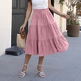 thumbnail image 3 of Women's Elastic Waist Tiered Midi Skirt Drawstring High Waist Ruffle Flowy A Line Skirt Pink XL, 3 of 3