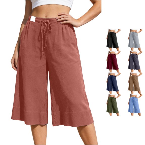Kingdiese Womens Casual Wide Leg Cropped Pants Comfortable Loose Fit Beach Trousers Fashionable Relaxed Ankle Length Bottoms For Everyday Wear Two Piece Casual Outfits for Women with Pants, Size M
