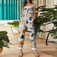 thumbnail image 5 of Halloween Overalls for Women Floral Print Linen Jumpsuit Wide Leg Spaghetti strap Rompers Pants with pockets, 5 of 7