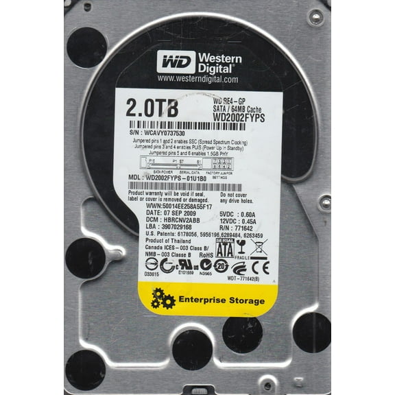 WD2002FYPS-01U1B0, DCM HBRCNV2ABB, Western Digital 2TB SATA 3.5 Hard Drive