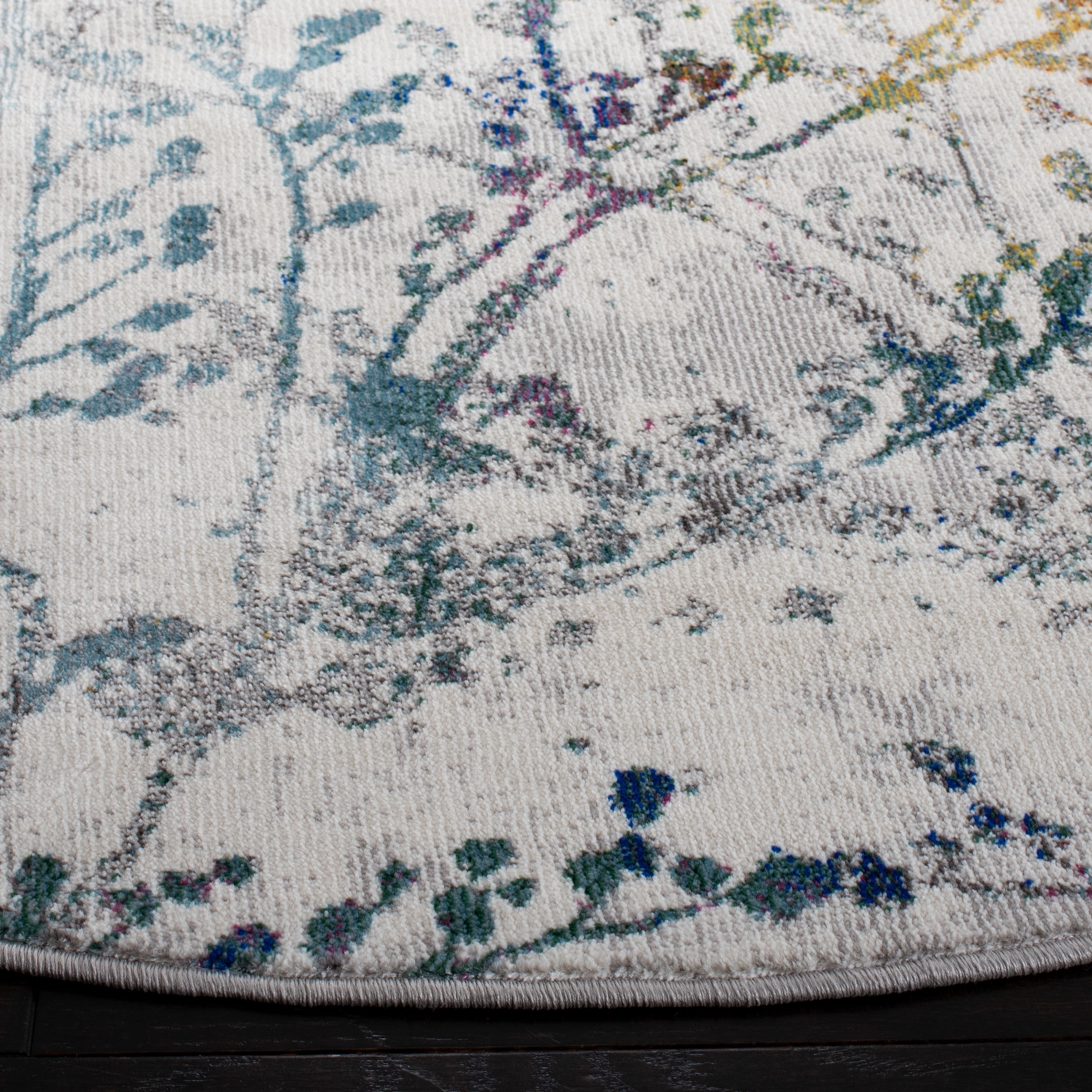 SAFAVIEH Aria Rebecca Floral Area Rug, Ivory/Blue, 5'1" x 5'1" Round
