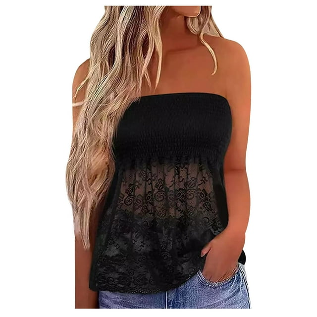 ICHUANYI Clearance Women's Summer Casual Temperament Comfortable Lace Panel Wrap Tank Top(Black, XXL) ICHUANYI WER2023080800762