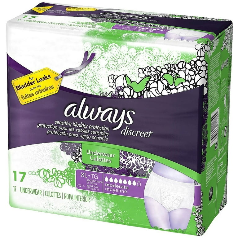 Always Discreet Moderate Absorbency Incontinence Underwear, Extra Large 17  ea (Pack of 4)