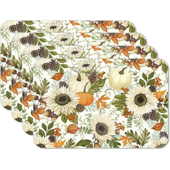 Wipe-Clean Reversible Decofoam Placemats, Farmhouse Fall, Set of 2, Made in The USA