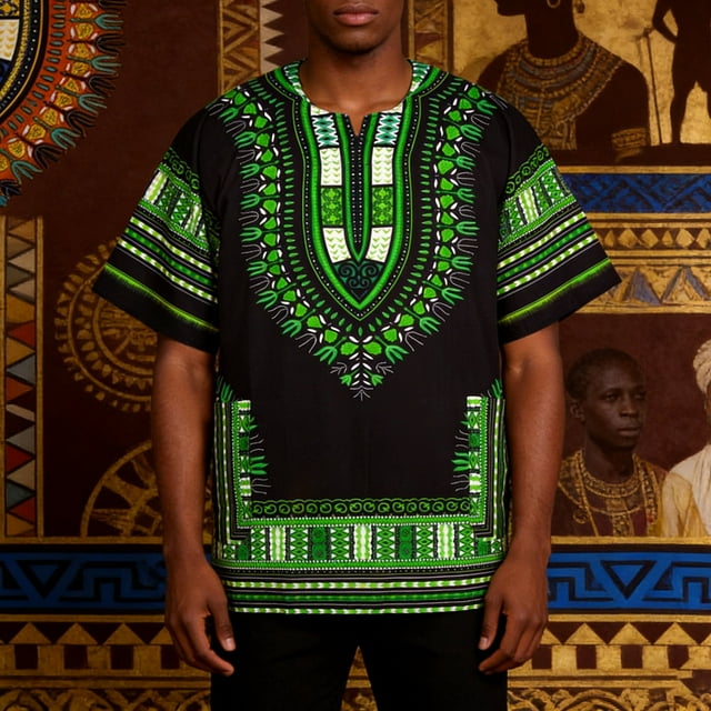 Afroprint Casual Tee with Breathable Abstract African Pattern for Daily Wear Classic Fit Men’s T Shirt