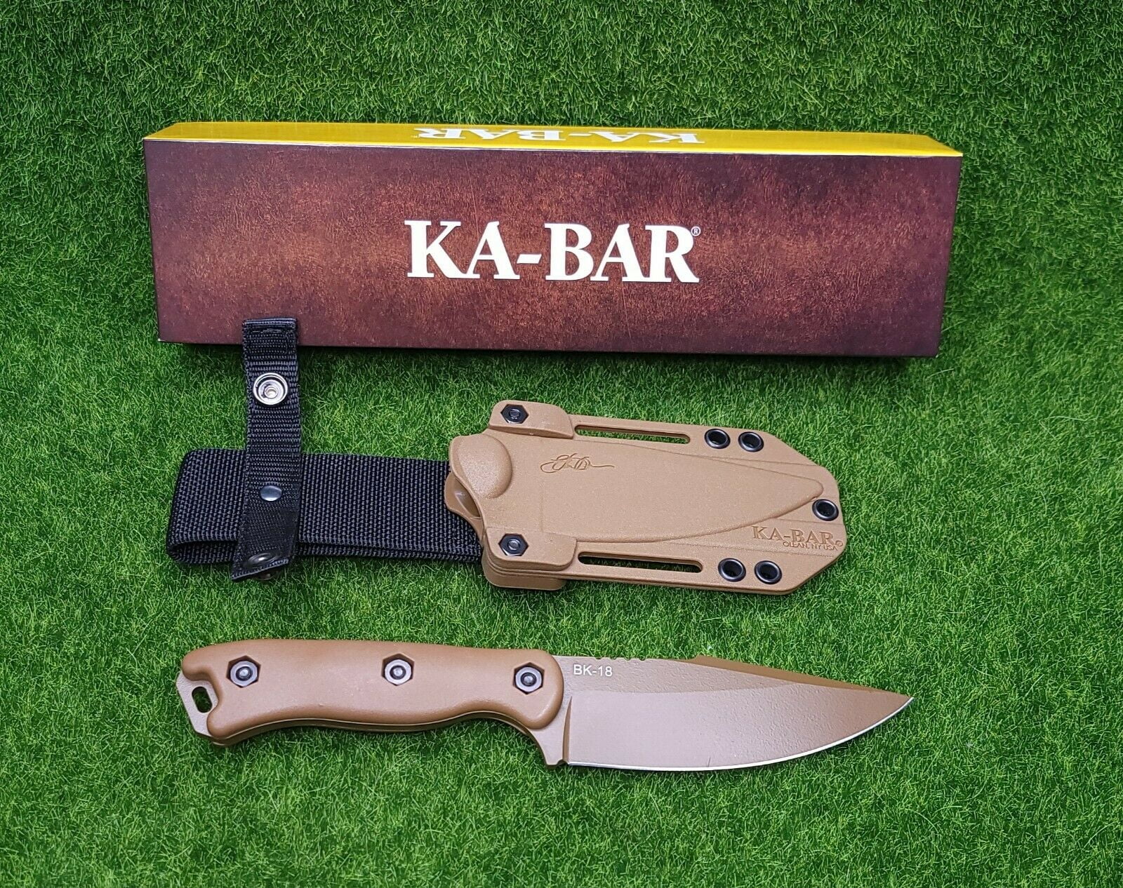 KABar Becker Harpoon Fixed Blade Knife Tan 4.5" With Sheath BK18