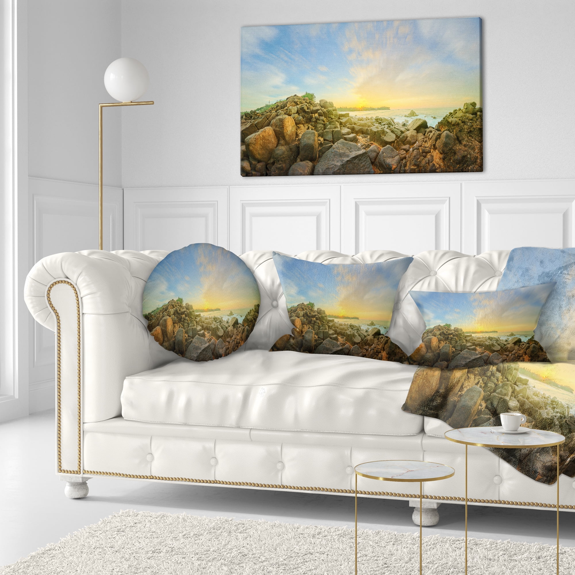 Designart Beautiful Romantic Beach Sunrise - Landscape Printed Throw Pillow - 12x20