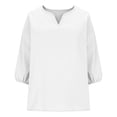 thumbnail image 5 of Craaazy Plus Size Womens Solid Color V-Neck 3/4 Sleeve Cotton Linen Blouse with Embroidery for Casual Outings Gift, 5 of 9