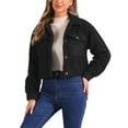 thumbnail image 1 of Chaqueta corta INSPIRE CHIC para mujer con solapa de piel sintética, abotonada, casual, de manga larga, talla XS, color negro, 1 of 6