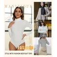 thumbnail image 5 of MANIFIQUE 3-Packs Women's Long Sleeve Bodysuit Mock Turtleneck Soft Slim Fit Tops Jumpsuit, 5 of 6