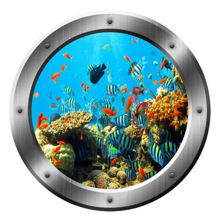 - VWAQ Coral Reef Wall Decal Porthole Ocean School Of Fish Wall Sticker Home Decor VWAQ-SP19 (20
