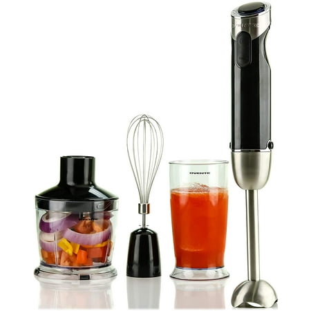 Ovente Multi-Purpose Immersion Hand Blender Set 500-Watts, Variable 6-Speed Control Stainless Steel Includes Food Chopper, Egg Whisk, and BPA-Free Beaker (600ml) Black (Best Hand Blender And Chopper)