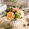 thumbnail image 1 of Plastics Potted Plants, Artificial Rose Bouquet Silk Roses Potted Flowers with Small Ceramic Vase Fake Flower Decoration for Tables Home Party Office Kitchen Dining Room Wedding, 1 of 6