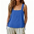 thumbnail image 7 of Women's Squares Neck Linen Tank Tops Side Tie Casual Summer Sleeveless Breathable Blouse for Daily Blue XXL, 7 of 7