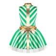 thumbnail image 3 of CHICTRY Kids Girls Christmas Stripes Dance Dress Gold Lace Bowknot Waist Ballet Leotard Figure Skating Tutu Dress Green 14, 3 of 7