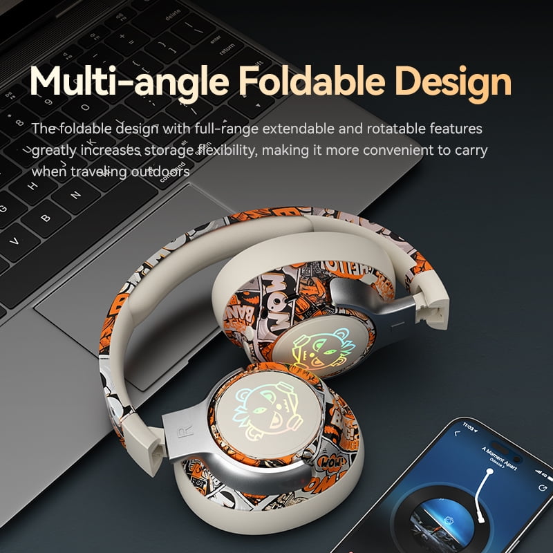 CobraStrike Foldable Bluetooth Headphones with Microphone, Hi-Fi Stereo Over-Ear Wireless Headsets, RGB Lights, Low Latency Game Mode for Boys and Girls