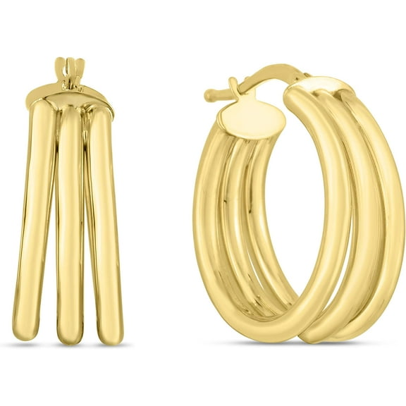 Floreo 14k Yellow Gold 15mm Large Triple Row Hoop Earrings