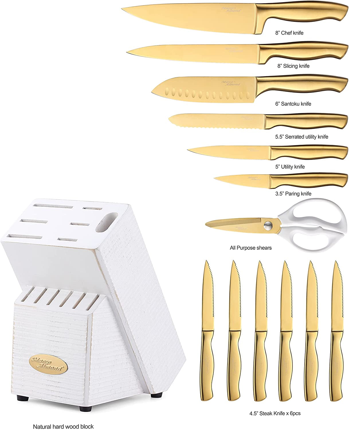 Marco Almond Kya23 14 Pieces Golden Dishwasher Safe Kitchen Knife Set Cutlery Set with Acrylic Stand, Size: Samsung Galaxy S23+ Plus