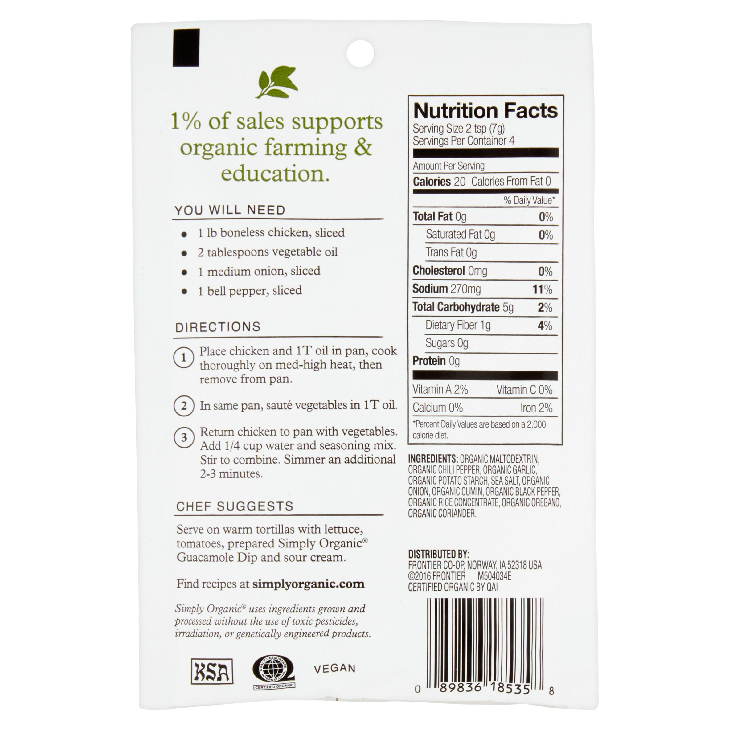 Simply Organic Fajita Seasoning Mix, 1.00 oz, 12 pack