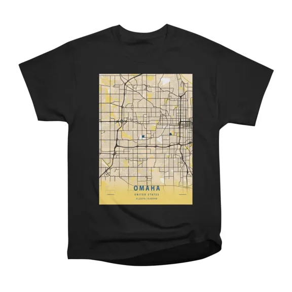 Omaha United States Yellow City Map T-Shirt Tee Gift For Him Merch For Her Apparel For Fri