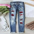 thumbnail image 6 of Felirenzacia Women's Straight Leg Mid Waisted Loose Microelastic Boyfriend Destroyed Ripped Plaid Patched Denim Jeans, 6 of 6