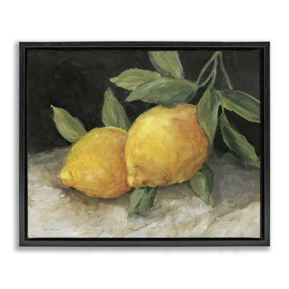 Stupell Industries Pair of Lemons Still Life Food & Beverage Painting Black Floater Framed Canvas Art Print Wall Art, 21 x 17